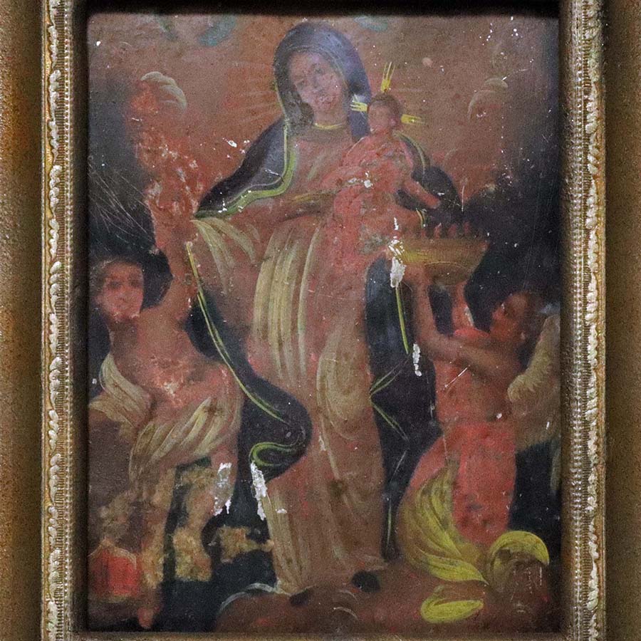 ☆いい楽 特別出品☆イコン「聖母子像」ブリキ メキシコ 19世紀 イコン