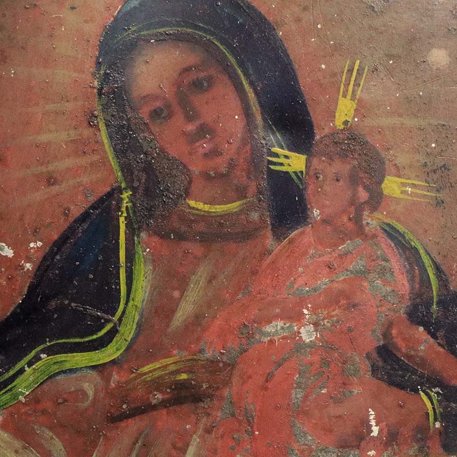 ☆いい楽 特別出品☆イコン「聖母子像」ブリキ メキシコ 19世紀 イコン