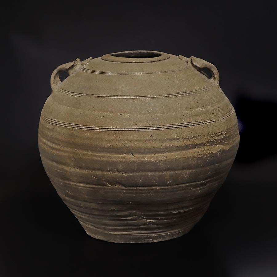 低価，格安 ☆いい楽☆灰釉双耳壺 漢時代