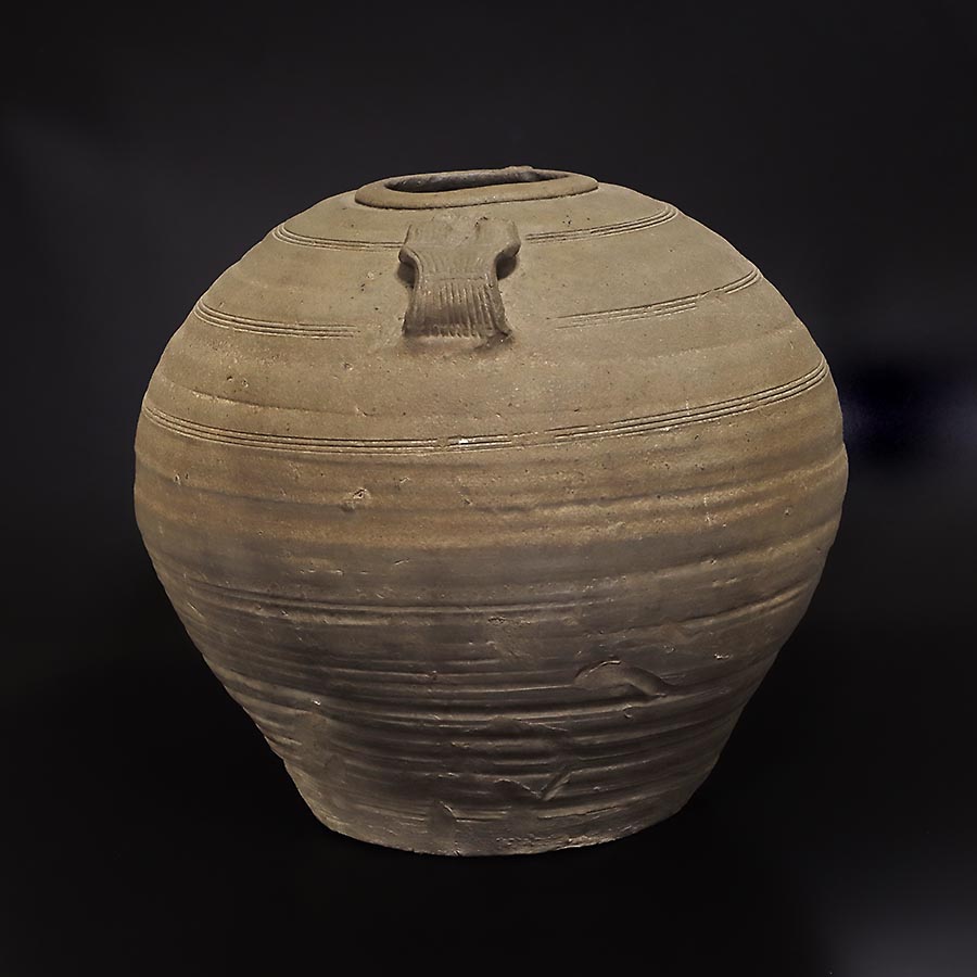 中国　飴釉　釉垂　双耳壷　中国河北省出土品　時代箱付　D　R7474 低価，格安 ☆いい楽☆灰釉双耳壺 漢時代